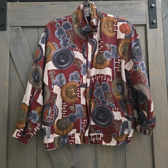 FU DA International Jackets & Blazers - FU DA International Silk‎ Bomber Jacket Small Burgundy Medallion Vintage